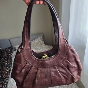 Vintage Coach Ergo Pleated Frame Kisslock Satchel in  chocolate brown color